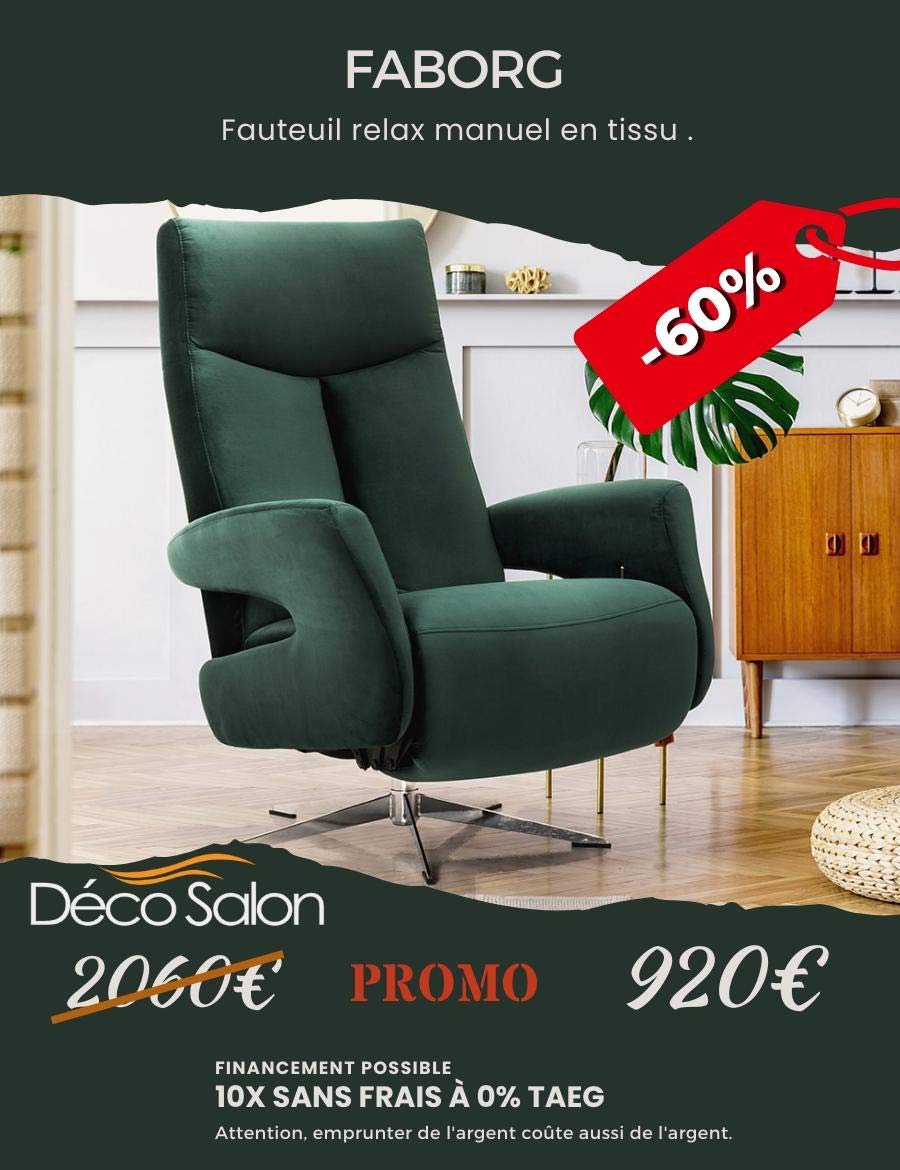 Magnifique fauteuil relax pivotant scandinave tissu vert