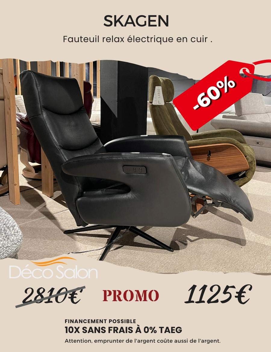 Magnifique fauteuil relax pivotant scandinave en cuir noir électrique.